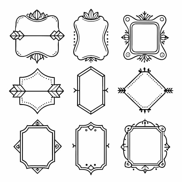 Des cadres vintage ornés et des éléments décoratifs Illustration en noir et blanc