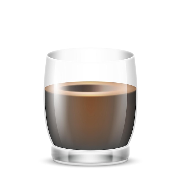 Vecteur café americano dans une tasse en verre transparent boisson chaude fraîche expresso dans une tasse boisson au café noir