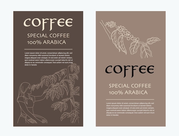 Vecteur café arabica robusta dessin d'illustration pour l'étiquette d'emballage dessin étiquette autocollant