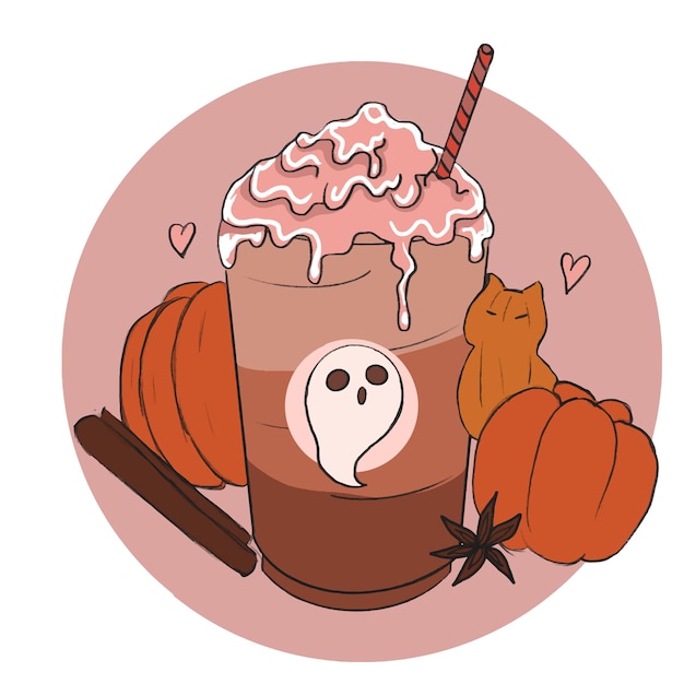 Café D'automne Doux Et Chaud Pour L'illustration D'halloween