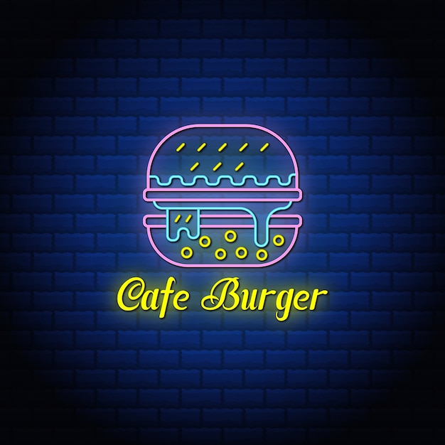 Cafe Burger Néon Typographie Signes Style Conception De Texte.