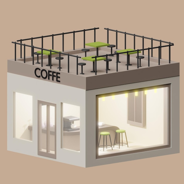 Café de café ou concept de café Objet 3D réaliste de style dessin animé