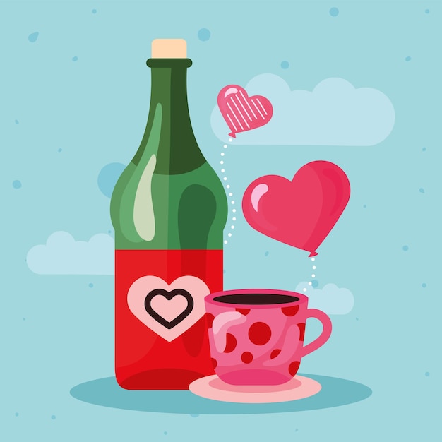 Vecteur café et champagne de la saint-valentin