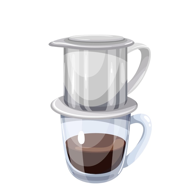 Café dégoulinant dans l'illustration vectorielle de style vietnamien équipement alternatif brassage du café illustr...
