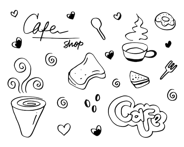 Vecteur café dessiné à la main sur des styles de doodle