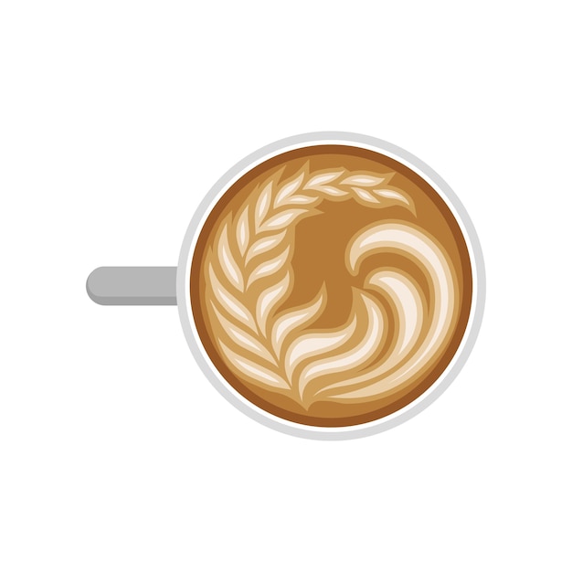 Vecteur café latte avec mousse de lait en forme de feuille coupe de cappuccino chaud vue supérieure boisson matinale savoureuse boisson délicieuse élément graphique pour le menu du café design vectoriel plat isolé sur fond blanc