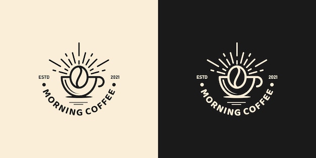 Café Avec Lever De Soleil. Matin De Café, Modèle De Conception D'illustration De Logo De Café De Café