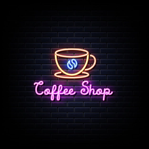 Café en néon sur mur de briques noires