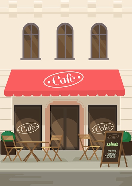 Café de rue bâtiment illustration de conception graphique de concept de rue
