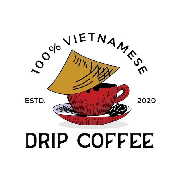 Vecteur café traditionnel du logo vintage du vietnam