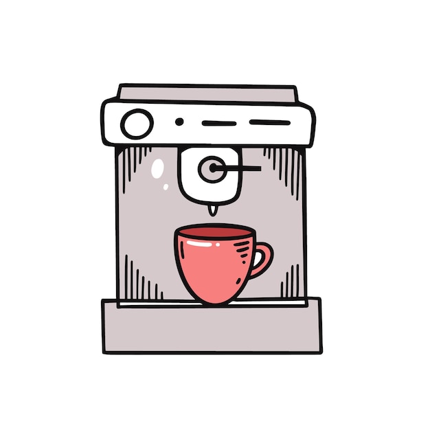 Cafetière Dessinée à La Main. Illustration Vectorielle De Dessin Animé Coloré Style Doodle.