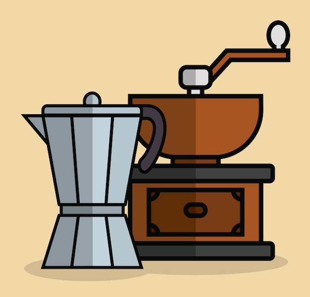 cafetière italienne et icône de moulin à café