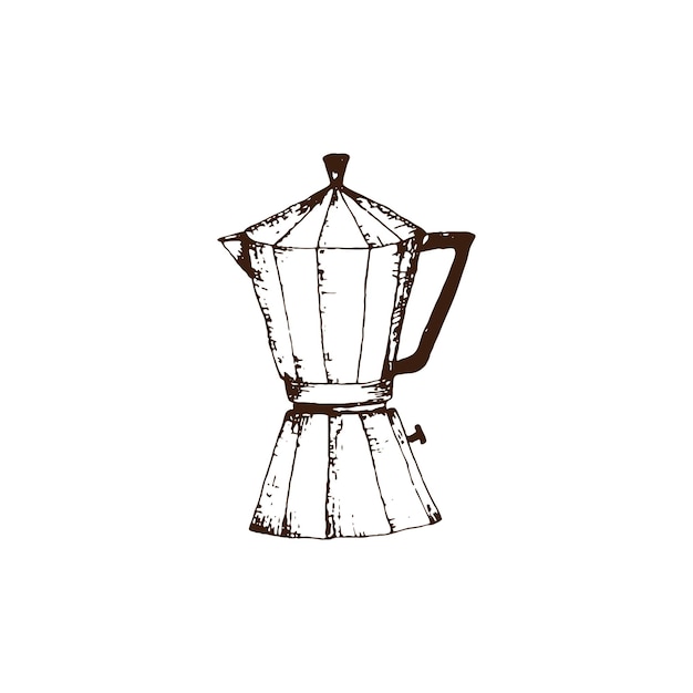 Cafetière Métallique Geyser Vintage Par Illustration Vectorielle Infuser Du Café à La Maison Ou Dans Un Café Ou Un Café Crayon Dessiné Dans Un Style De Gravure Vintage Séparément Sur Fond Blanc