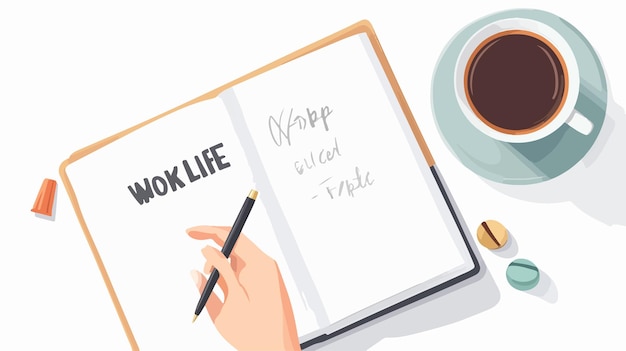 un cahier avec les mots "travail" et "vie" dessus