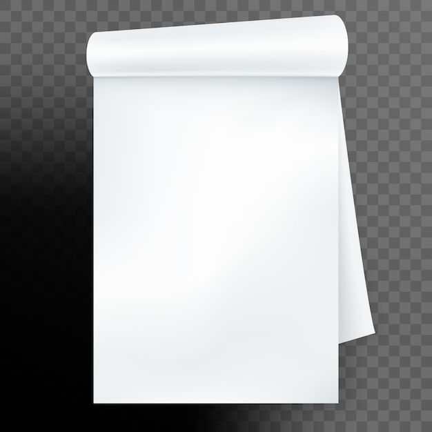 Cahier avec page roulée sur fond transparent. Et comprend également