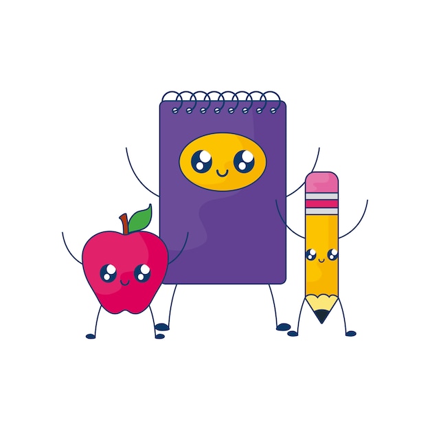 Cahier à La Pomme Et Au Crayon Style Kawaii