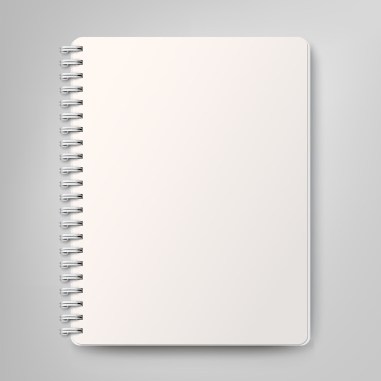 Vecteur cahier à spirale réaliste vierge, isolé sur fond blanc