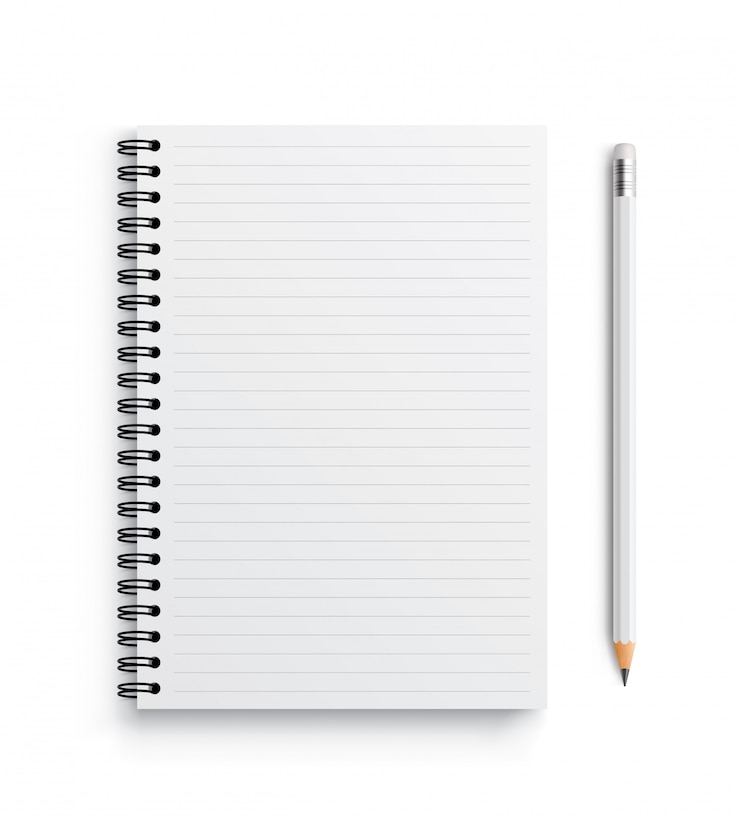 Vecteur cahier de vecteur réaliste et crayon blanc.