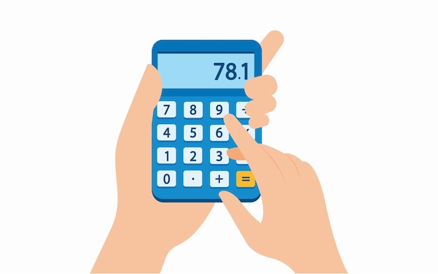 Calcul Mains Tenant Et Utilisant Un Doigt De La Calculatrice Touchant Le Bouton