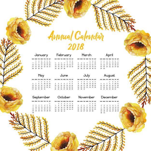 Calendrier 2018 Avec Des Fleurs Jaunes