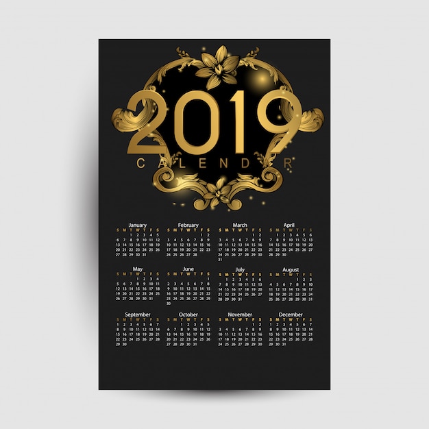 Vecteur calendrier 2019 luxe