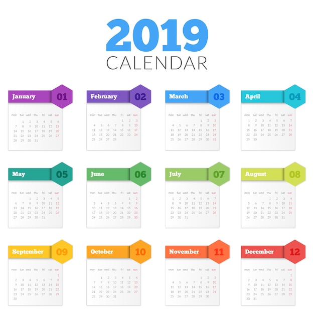 Vecteur calendrier 2019