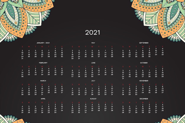 Calendrier 2021 Avec Mandala Oriental