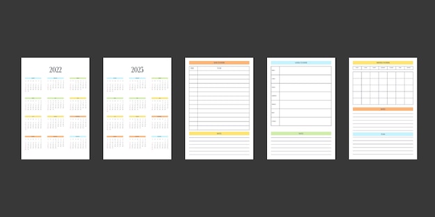 Calendrier 2022 2023 Et Modèle De Journal De Planificateur Personnel Mensuel Hebdomadaire Quotidien Dans Un Style Strict Classique