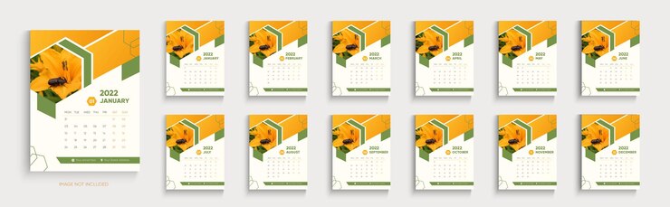 Calendrier 2022 ans Vector La semaine commence lundi Calendrier de poche mural de bureau à disposition simple