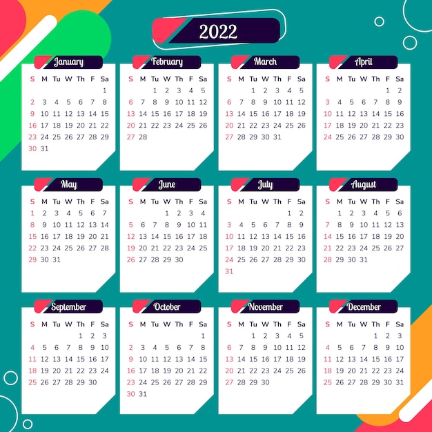 Vecteur calendrier 2022 avec fond abstrait coloré