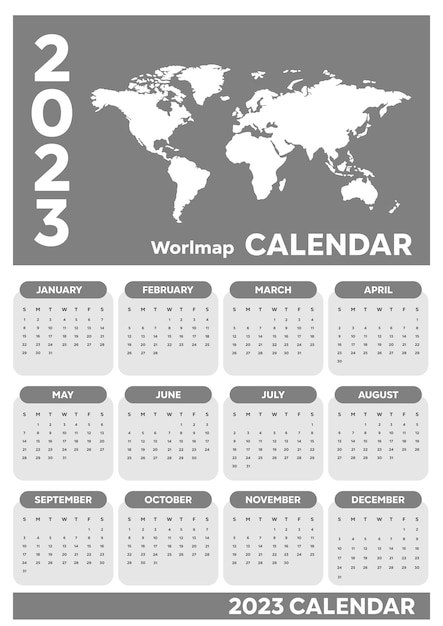 Calendrier 2023 Avec Carte Du Monde Et En Gris