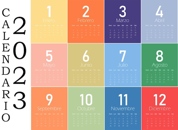 Vecteur calendrier 2023 espagnol couleurs