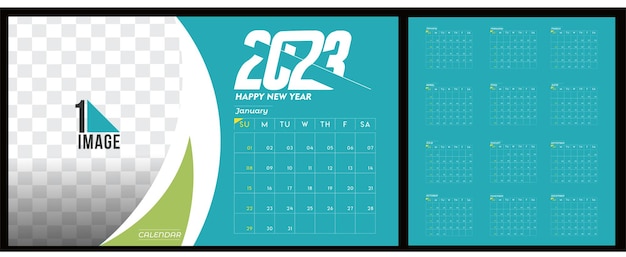 Vecteur calendrier 2023 happy new year design avec l'espace de votre image