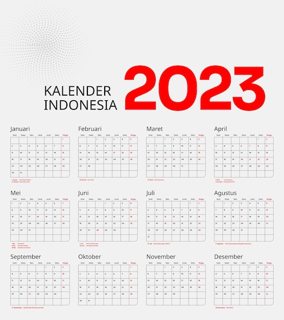 calendrier 2023 indonésien, kalender indonésie tahun 2023