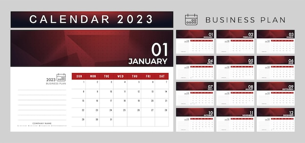 Vecteur calendrier 2023 planificateur simple conception de planificateur de calendrier minimal classique pour l'ensemble de modèles d'impression de 12 pages illustration vectorielle de calendrier de bureau
