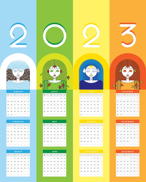 Calendrier 2023 Quatre Saisons Colorées