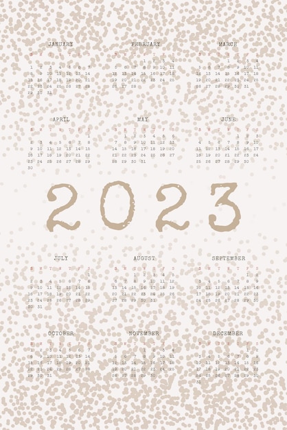 Vecteur calendrier 2023 avec texte dactylographié et bruit texturé