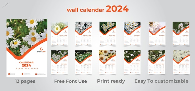 Vecteur calendrier 2024 calendrier modèle