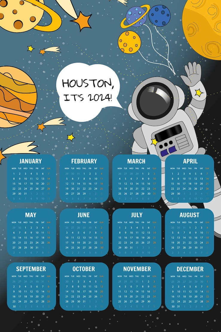 Vecteur calendrier 2024 avec cosmos galactique et conception spatiale en vecteur