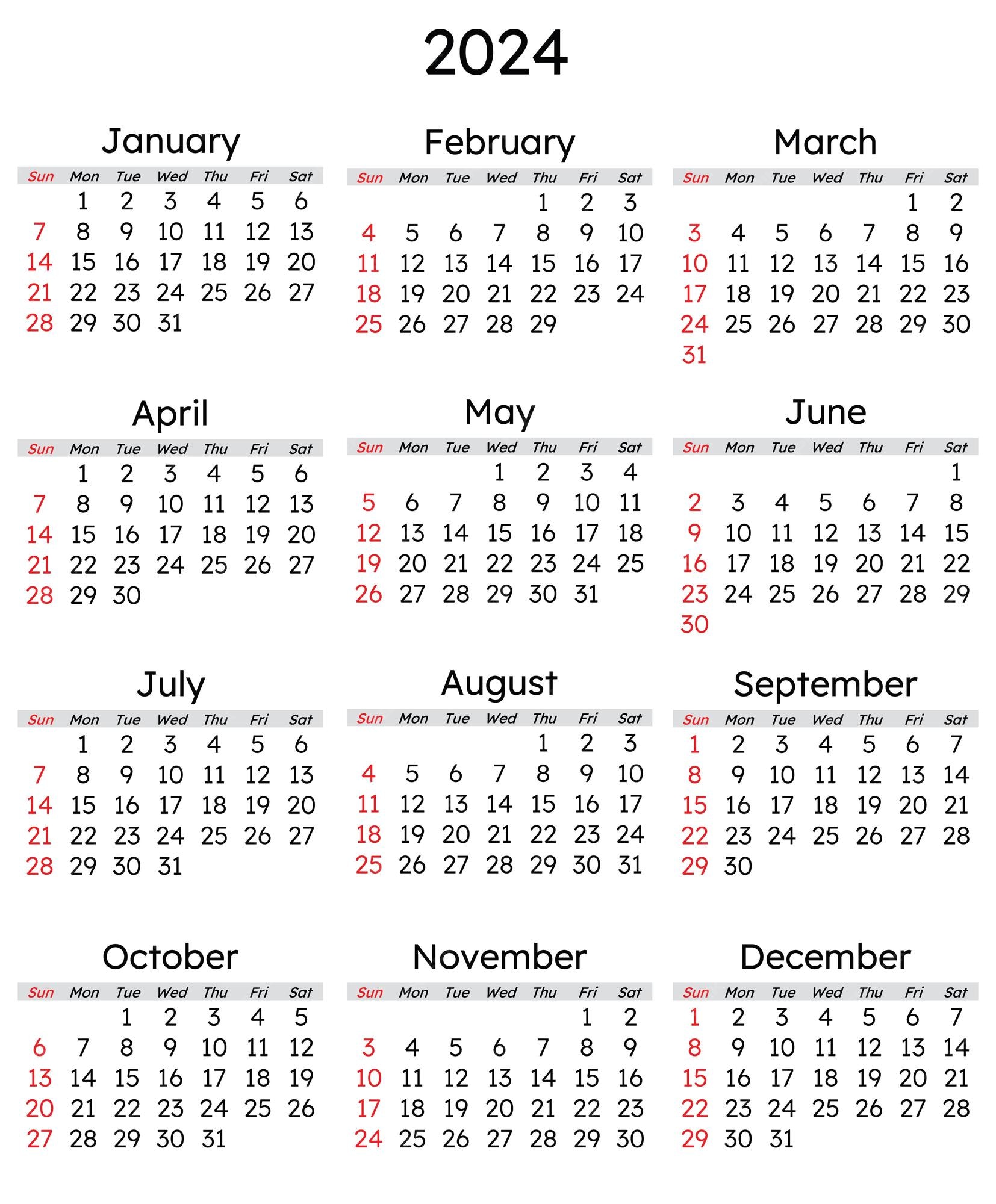 Calendrier 2024 illustration vectorielle verticale moderne Planifiez 