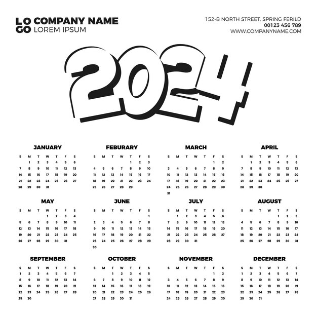 Calendrier 2024 Modèle Vecteur Simple Conception Minimale Planificateur
