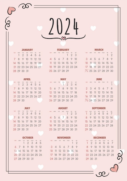 Vecteur calendrier 2024 tous les mois calendrier des fêtes nationales dates et jours fériés commémoratifs