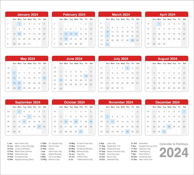 Vecteur calendrier 2024