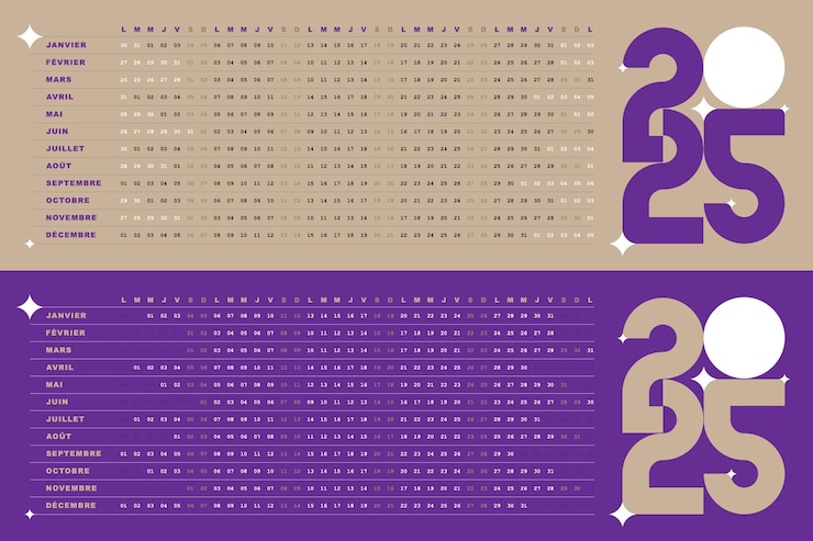 Vecteur calendrier 2025 design modifiable dates créatives uniques horizontale couleur bleu