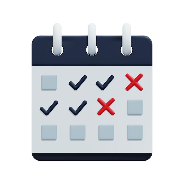 Calendrier 3d avec vecteur d'icône de coche Isolé sur fond blanc Concept de planification de jour et d'heure de rendez-vous d'horaire 3d Illustration de rendu de vecteur d'icône 3d de style minimal de dessin animé