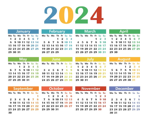 Calendrier En Anglais Pour 2024 La Semaine Commence Lundi Vecteur Premium