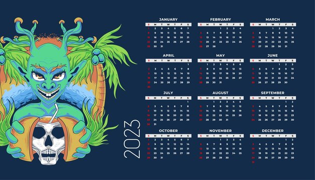 Vecteur calendrier animé d'été 2023