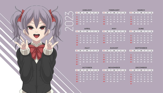 Calendrier Anime Mignon 2023 | Vecteur Premium