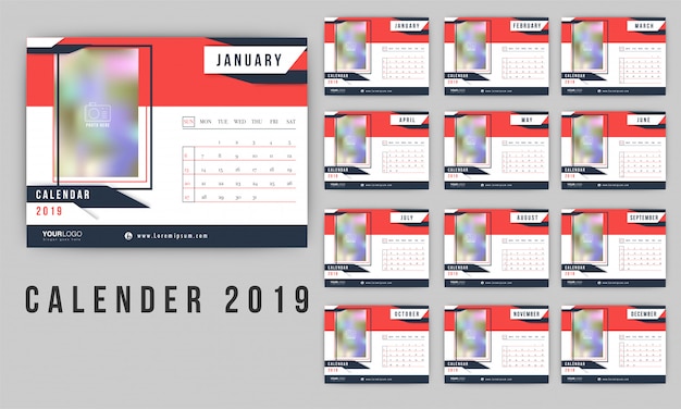 Vecteur calendrier annuel 2019.