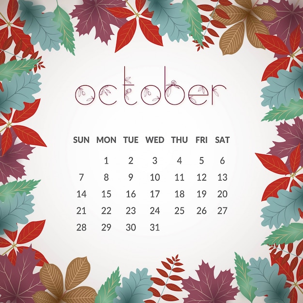 Vecteur calendrier d'automne octobre